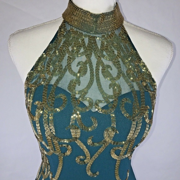 Alyce Paris Designs Sz6 Emerald Green Beaded Gown - Picture 2 of 8